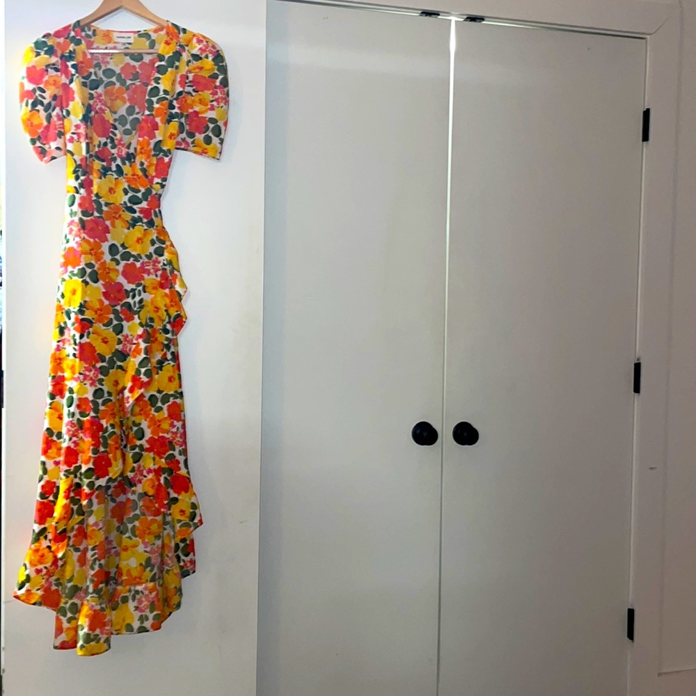 Bright floral wraparound ruffle dress from sugar lips